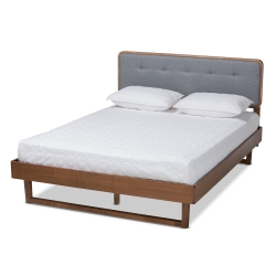 Baxton Studio Natalia Mid-Century Modern Dark Grey Fabric Upholstered and Ash Walnut Finished Wood Queen Size Platform Bed